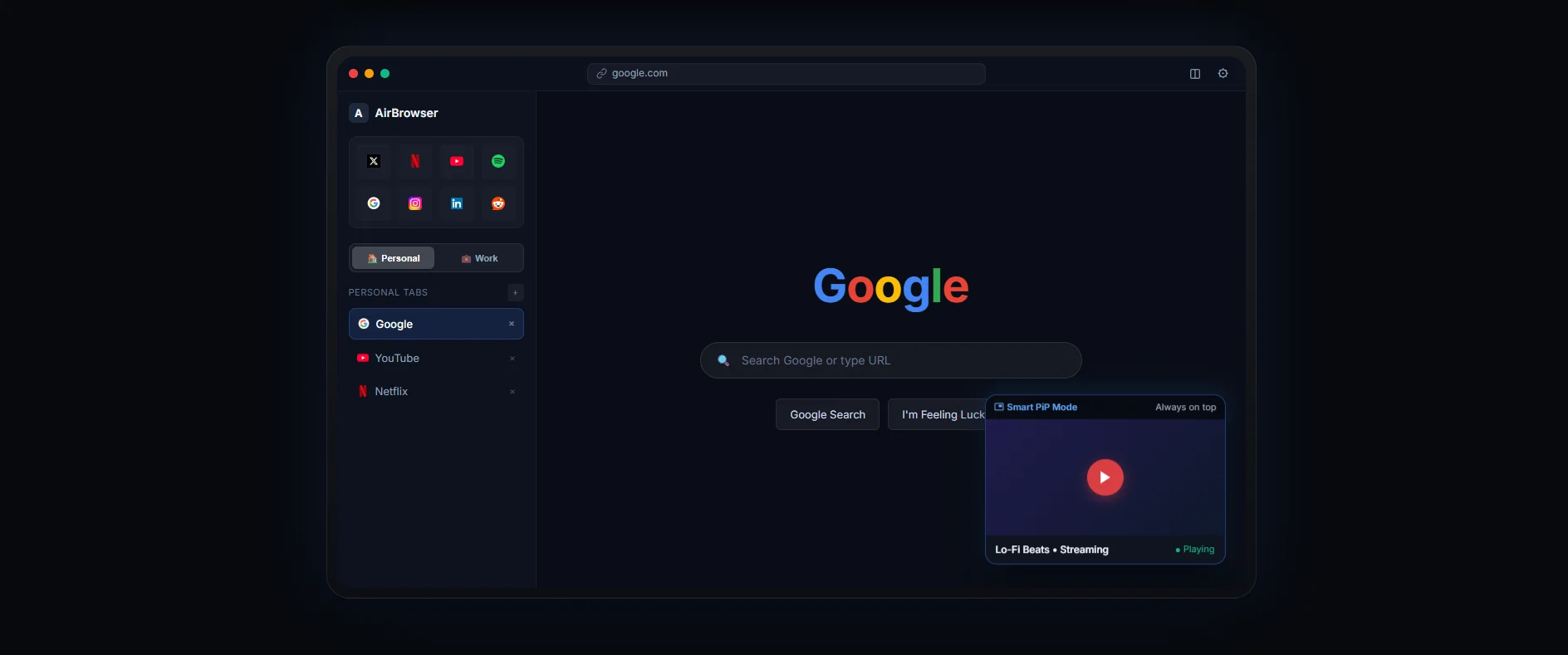 AirBrowser v1.1.6: Minimalistic and ultra-fast browser for Windows with workspaces and Split View